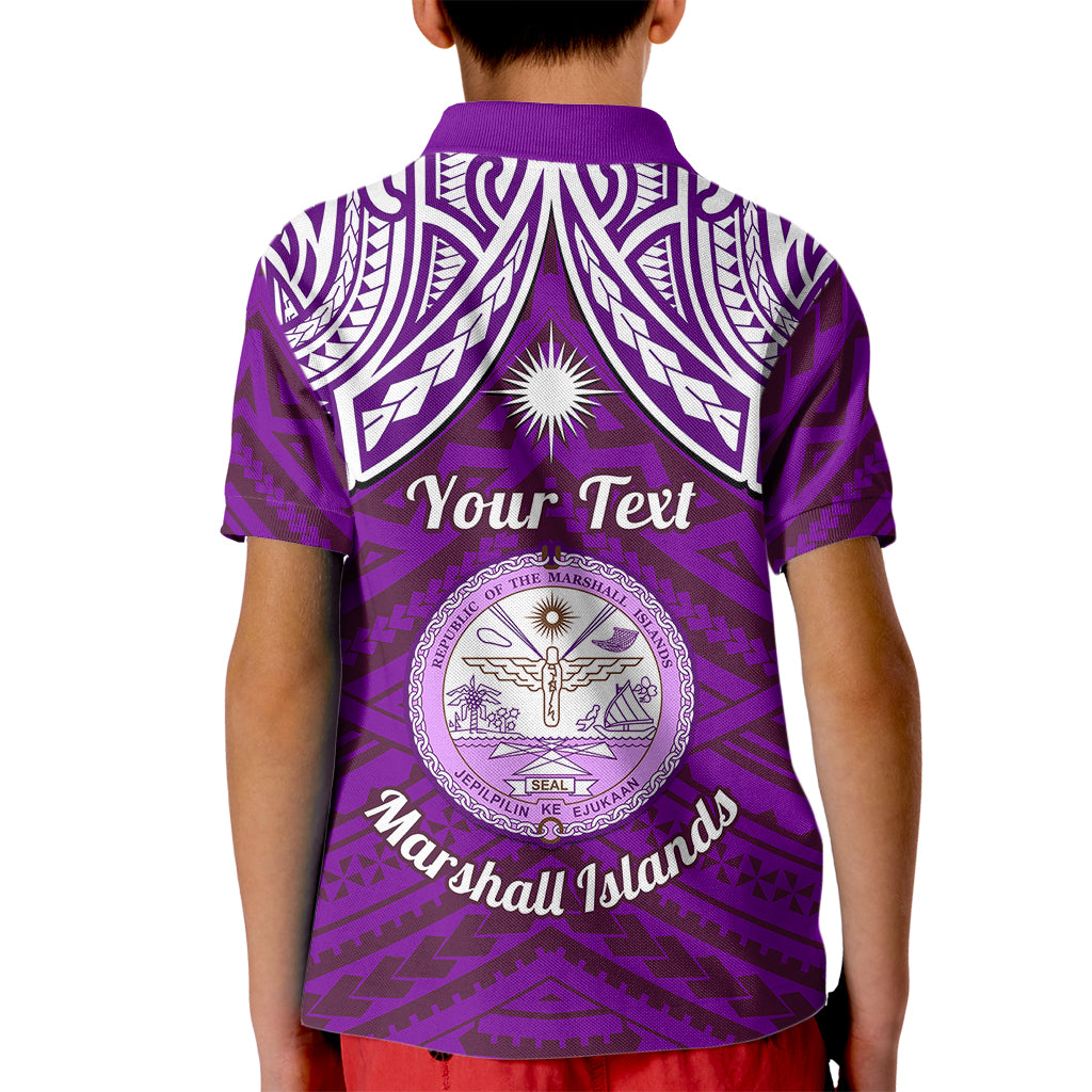 Personalised Marshall Islands Kid Polo Shirt Purple Polynesian Tribal Mix Coat Of Arms - Wonder Print Shop