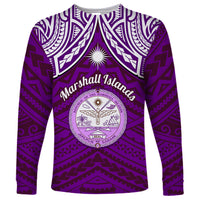 Personalised Marshall Islands Long Sleeve Shirt Purple Polynesian Tribal Mix Coat Of Arms - Wonder Print Shop