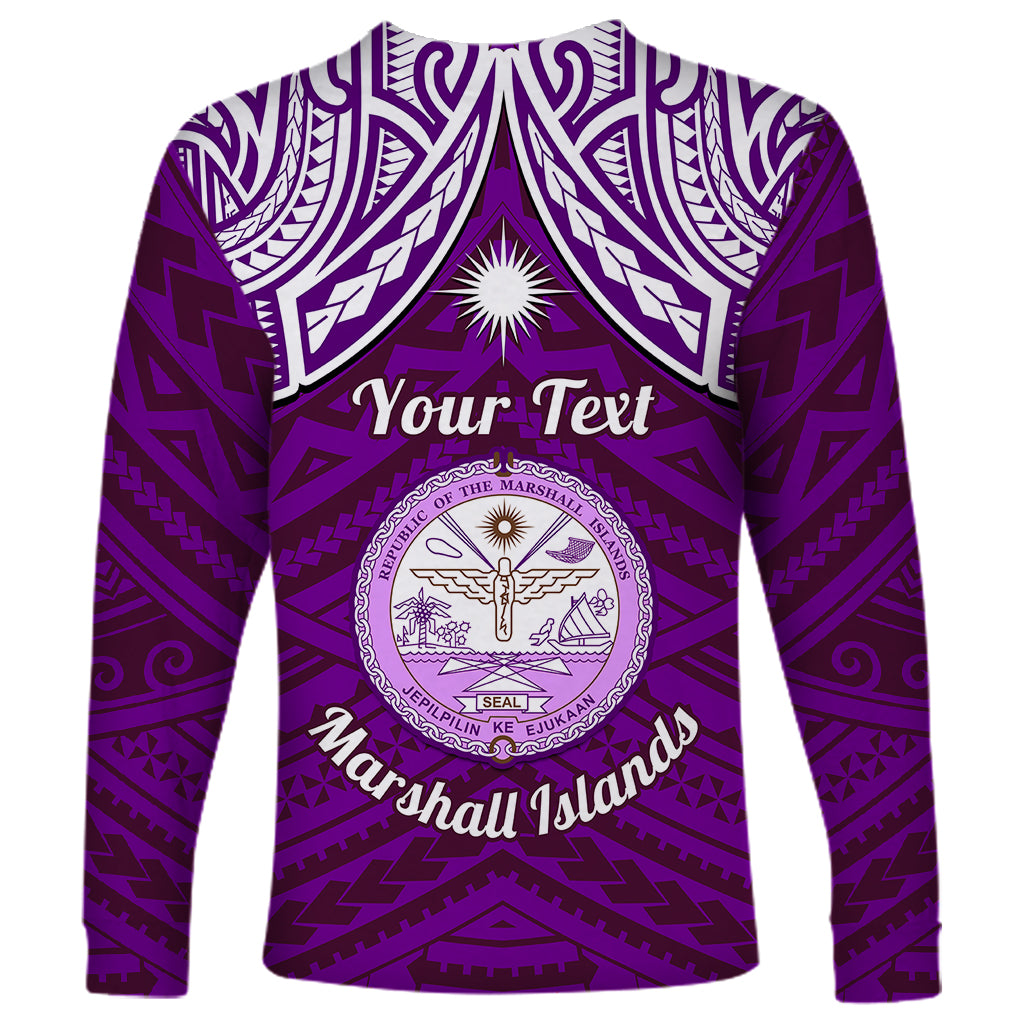 Personalised Marshall Islands Long Sleeve Shirt Purple Polynesian Tribal Mix Coat Of Arms - Wonder Print Shop
