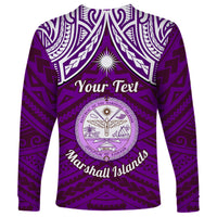 Personalised Marshall Islands Long Sleeve Shirt Purple Polynesian Tribal Mix Coat Of Arms - Wonder Print Shop