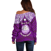 Personalised Marshall Islands Off Shoulder Sweater Purple Polynesian Tribal Mix Coat Of Arms - Wonder Print Shop