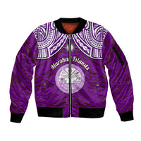Personalised Marshall Islands Sleeve Zip Bomber Jacket Purple Polynesian Tribal Mix Coat Of Arms - Wonder Print Shop