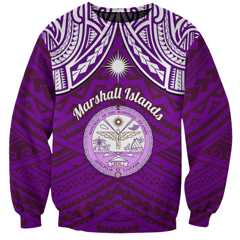 Personalised Marshall Islands Sweatshirt Purple Polynesian Tribal Mix Coat Of Arms - Wonder Print Shop