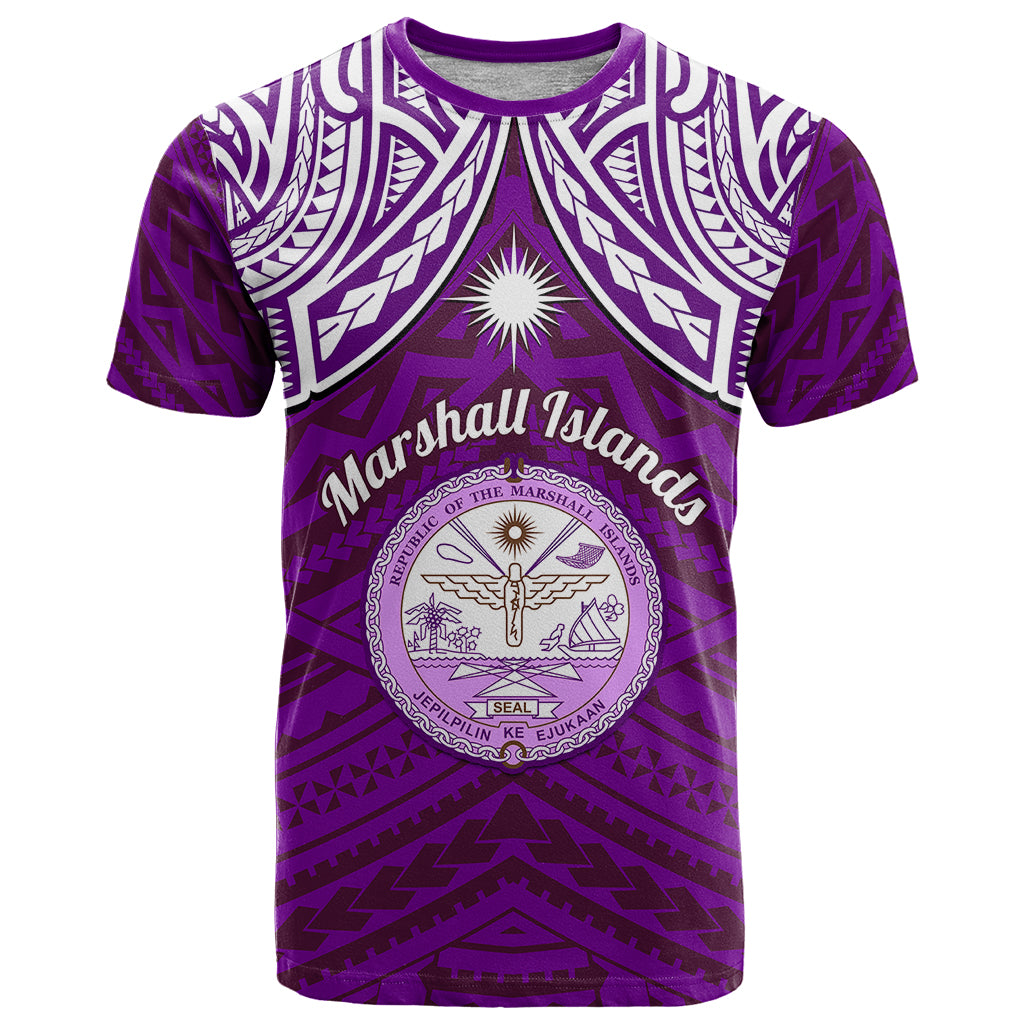 Personalised Marshall Islands T Shirt Purple Polynesian Tribal Mix Coat Of Arms - Wonder Print Shop