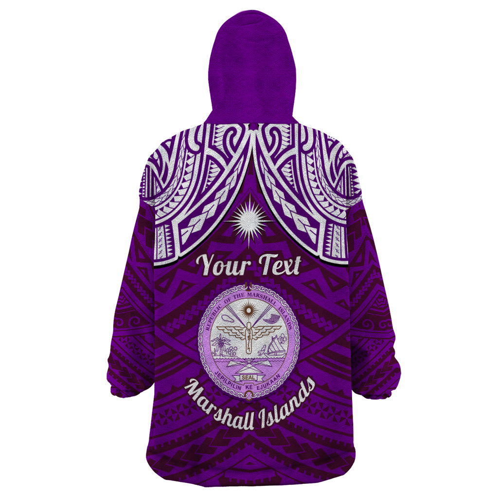 Personalised Marshall Islands Wearable Blanket Hoodie Purple Polynesian Tribal Mix Coat Of Arms - Wonder Print Shop