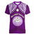 Personalised Marshall Islands Women V Neck T Shirt Purple Polynesian Tribal Mix Coat Of Arms - Wonder Print Shop