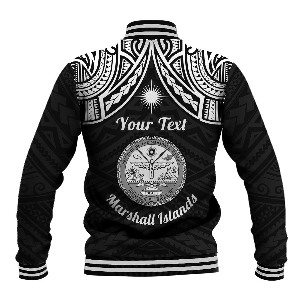 Personalised Marshall Islands Baseball Jacket Black Polynesian Tribal Mix Coat Of Arms - Wonder Print Shop