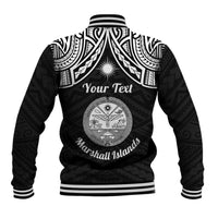 Personalised Marshall Islands Baseball Jacket Black Polynesian Tribal Mix Coat Of Arms - Wonder Print Shop