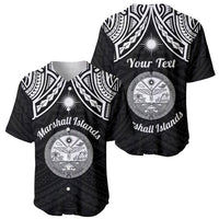 Personalised Marshall Islands Baseball Jersey Black Polynesian Tribal Mix Coat Of Arms - Wonder Print Shop