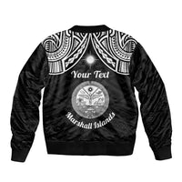 Personalised Marshall Islands Bomber Jacket Black Polynesian Tribal Mix Coat Of Arms - Wonder Print Shop