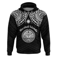 Personalised Marshall Islands Hoodie Black Polynesian Tribal Mix Coat Of Arms - Wonder Print Shop