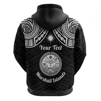 Personalised Marshall Islands Hoodie Black Polynesian Tribal Mix Coat Of Arms - Wonder Print Shop