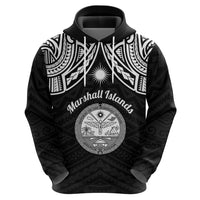Personalised Marshall Islands Hoodie Black Polynesian Tribal Mix Coat Of Arms - Wonder Print Shop