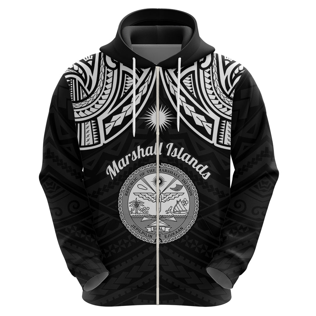 Personalised Marshall Islands Hoodie Black Polynesian Tribal Mix Coat Of Arms - Wonder Print Shop