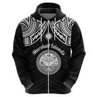 Personalised Marshall Islands Hoodie Black Polynesian Tribal Mix Coat Of Arms - Wonder Print Shop