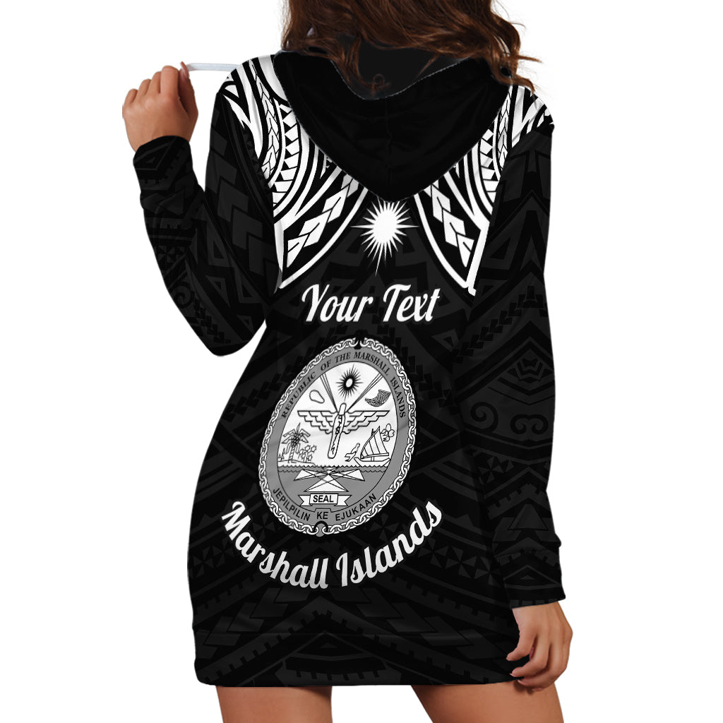 Personalised Marshall Islands Hoodie Dress Black Polynesian Tribal Mix Coat Of Arms - Wonder Print Shop