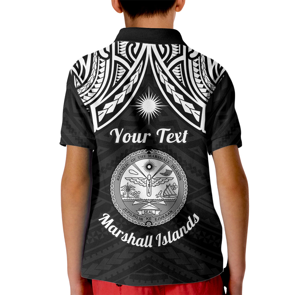 Personalised Marshall Islands Kid Polo Shirt Black Polynesian Tribal Mix Coat Of Arms - Wonder Print Shop