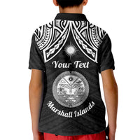 Personalised Marshall Islands Kid Polo Shirt Black Polynesian Tribal Mix Coat Of Arms - Wonder Print Shop