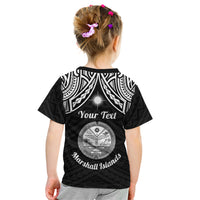 Personalised Marshall Islands Kid T Shirt Black Polynesian Tribal Mix Coat Of Arms - Wonder Print Shop