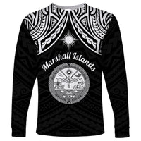 Personalised Marshall Islands Long Sleeve Shirt Black Polynesian Tribal Mix Coat Of Arms - Wonder Print Shop