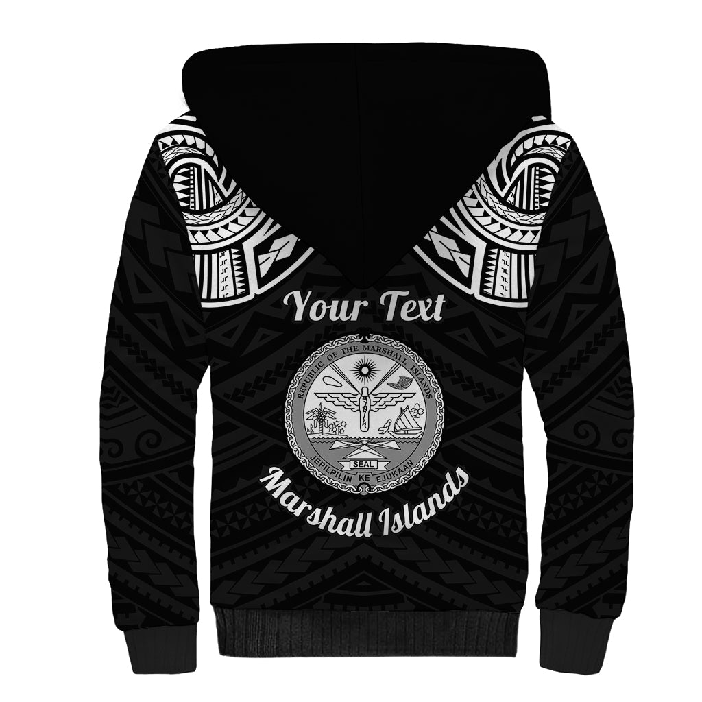 Personalised Marshall Islands Sherpa Hoodie Black Polynesian Tribal Mix Coat Of Arms - Wonder Print Shop