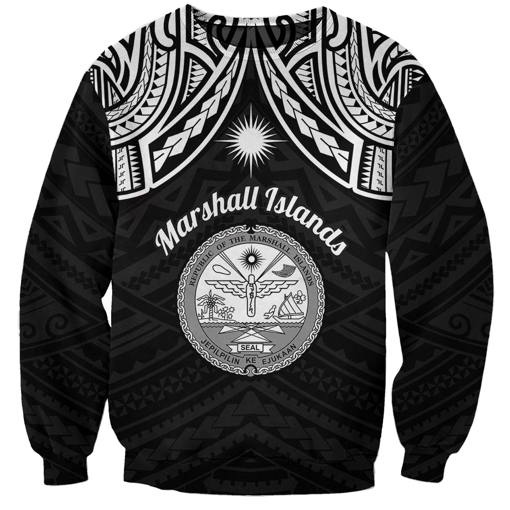 Personalised Marshall Islands Sweatshirt Black Polynesian Tribal Mix Coat Of Arms - Wonder Print Shop