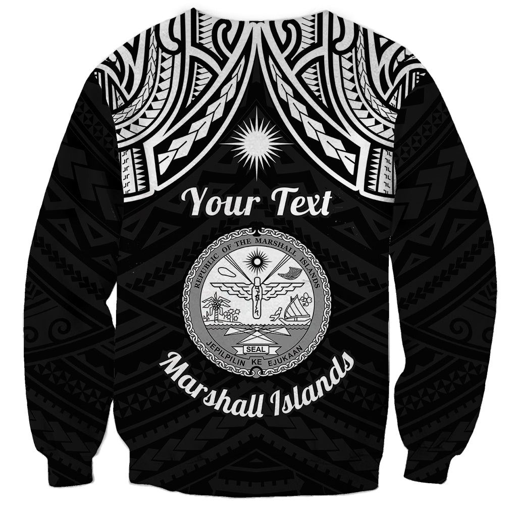 Personalised Marshall Islands Sweatshirt Black Polynesian Tribal Mix Coat Of Arms - Wonder Print Shop