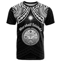 Personalised Marshall Islands T Shirt Black Polynesian Tribal Mix Coat Of Arms - Wonder Print Shop