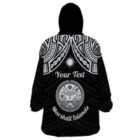 Personalised Marshall Islands Wearable Blanket Hoodie Black Polynesian Tribal Mix Coat Of Arms - Wonder Print Shop