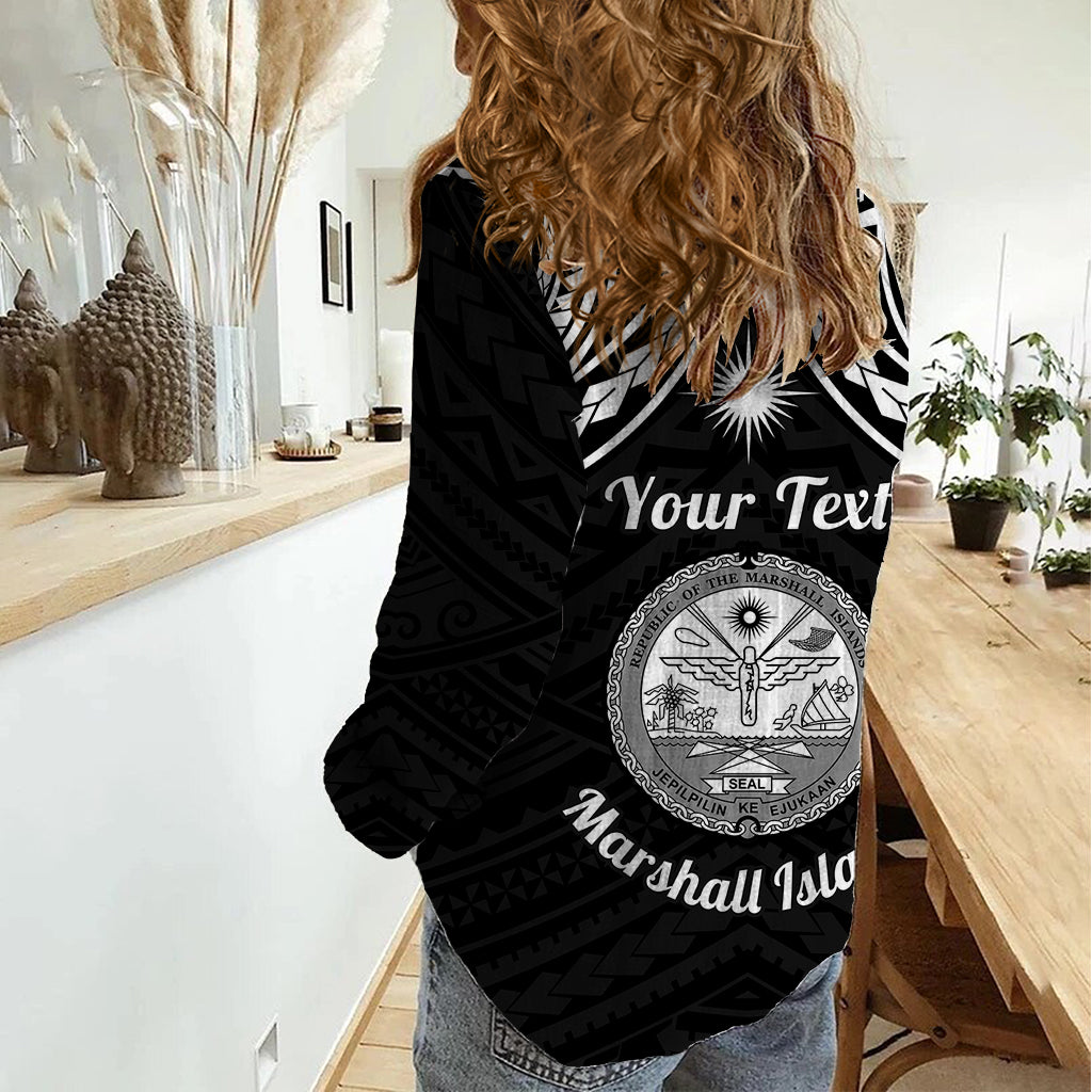 Personalised Marshall Islands Women Casual Shirt Black Polynesian Tribal Mix Coat Of Arms - Wonder Print Shop