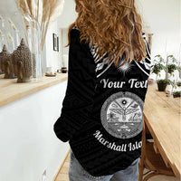 Personalised Marshall Islands Women Casual Shirt Black Polynesian Tribal Mix Coat Of Arms - Wonder Print Shop