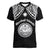 Personalised Marshall Islands Women V Neck T Shirt Black Polynesian Tribal Mix Coat Of Arms - Wonder Print Shop