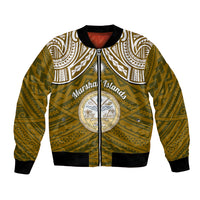 Personalised Marshall Islands Bomber Jacket Gold Polynesian Tribal Mix Coat Of Arms - Wonder Print Shop