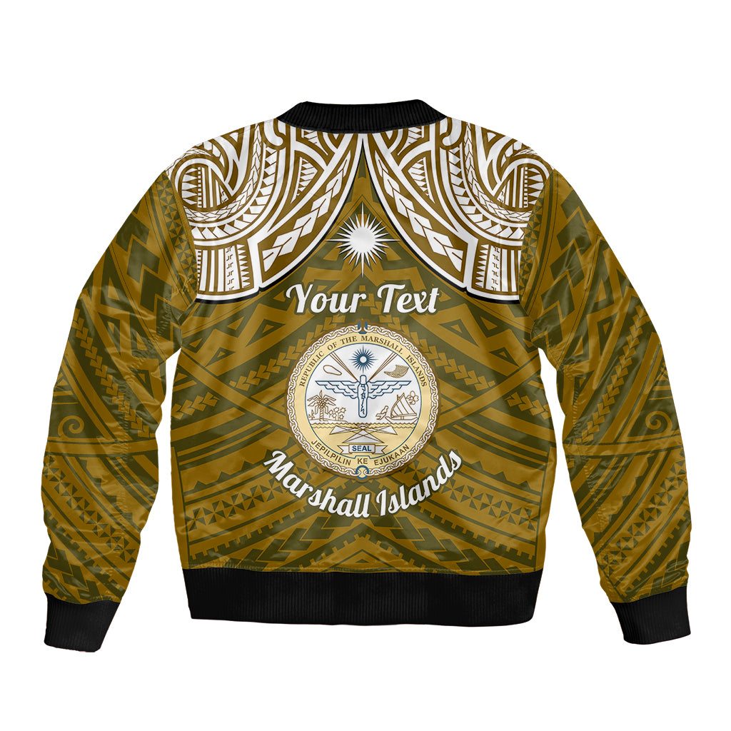 Personalised Marshall Islands Bomber Jacket Gold Polynesian Tribal Mix Coat Of Arms - Wonder Print Shop
