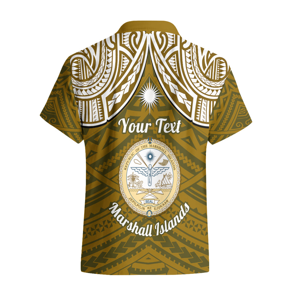 Personalised Marshall Islands Hawaiian Shirt Gold Polynesian Tribal Mix Coat Of Arms - Wonder Print Shop
