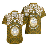 Personalised Marshall Islands Hawaiian Shirt Gold Polynesian Tribal Mix Coat Of Arms - Wonder Print Shop