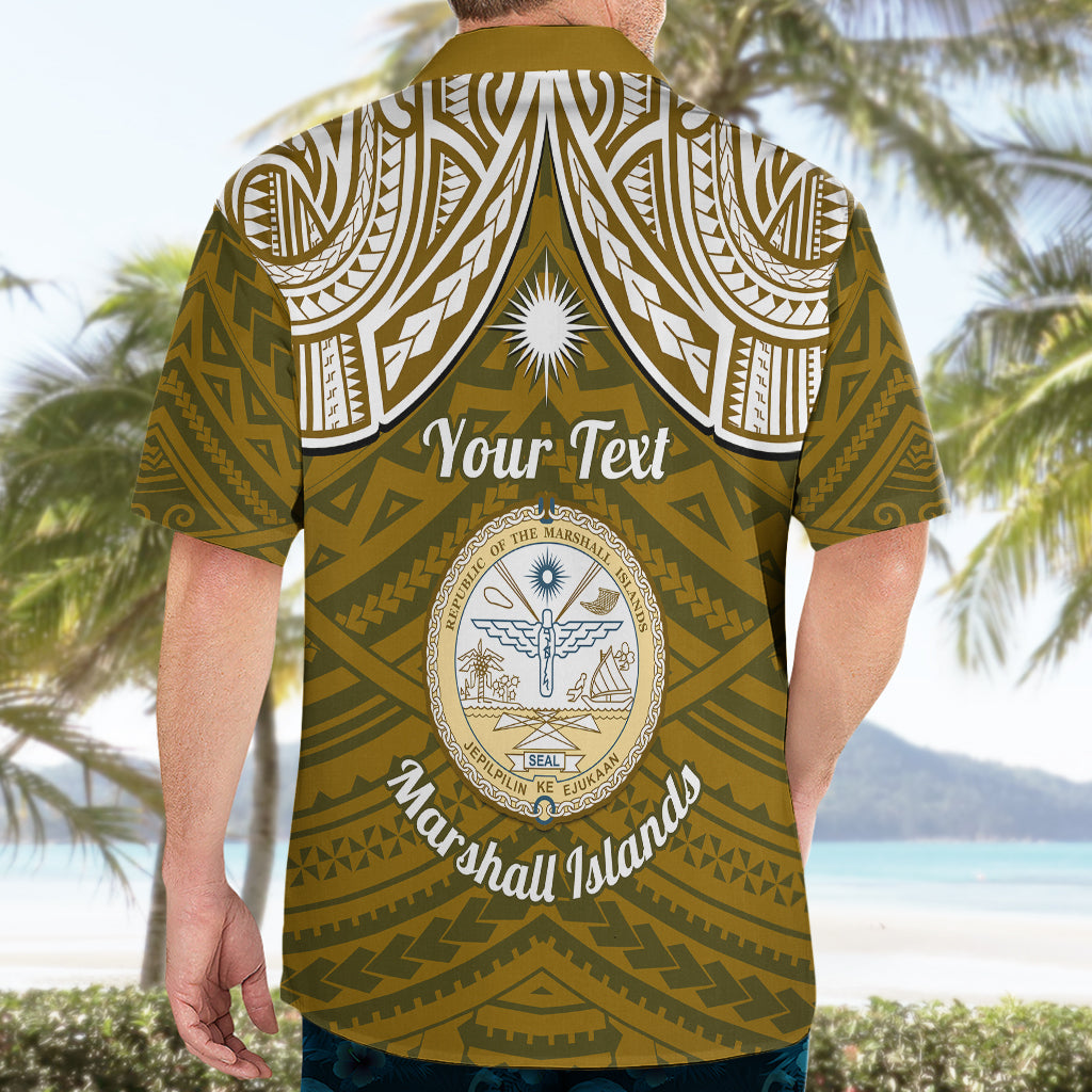 Personalised Marshall Islands Hawaiian Shirt Gold Polynesian Tribal Mix Coat Of Arms - Wonder Print Shop