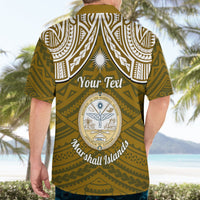Personalised Marshall Islands Hawaiian Shirt Gold Polynesian Tribal Mix Coat Of Arms - Wonder Print Shop