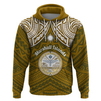 Personalised Marshall Islands Hoodie Gold Polynesian Tribal Mix Coat Of Arms - Wonder Print Shop