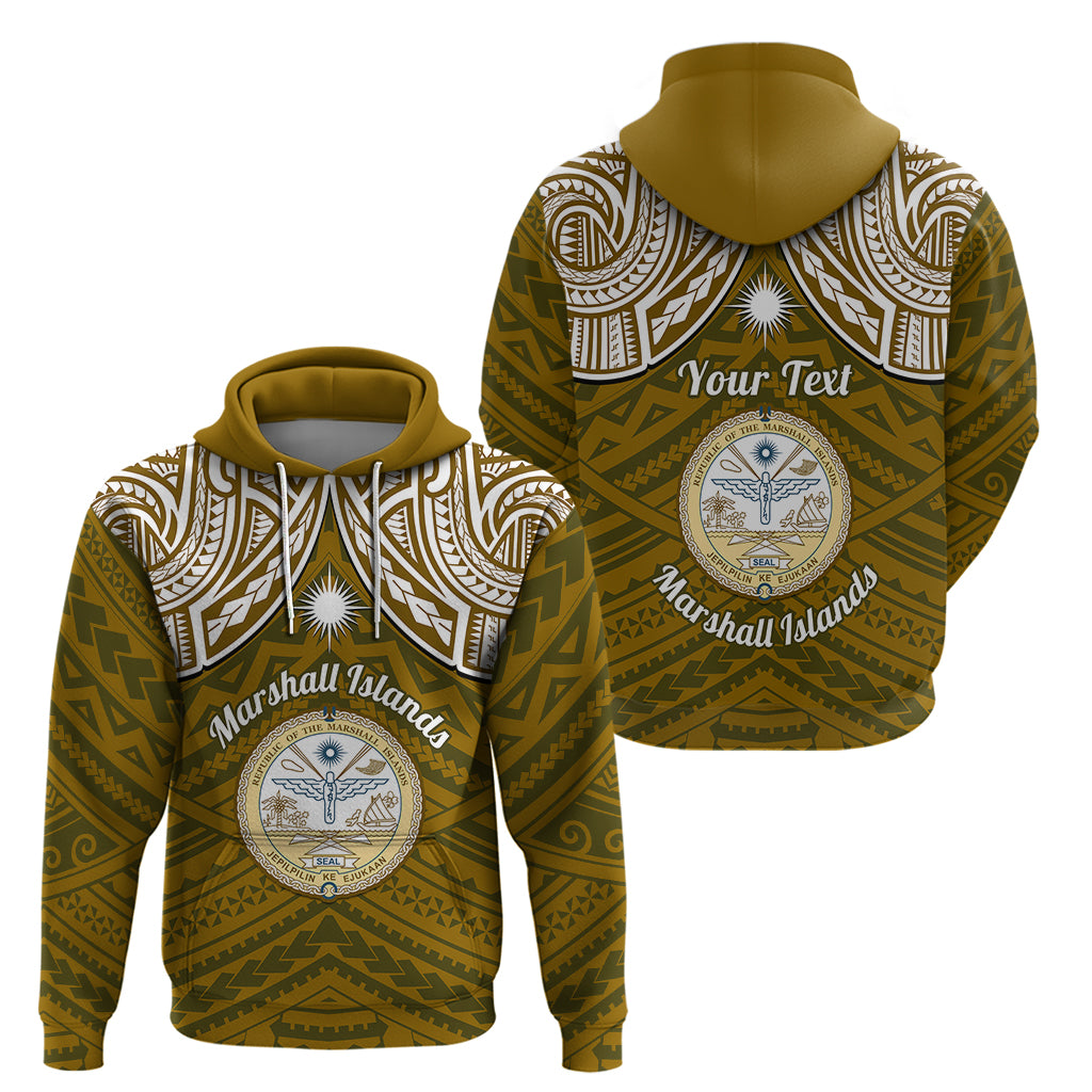 Personalised Marshall Islands Hoodie Gold Polynesian Tribal Mix Coat Of Arms - Wonder Print Shop