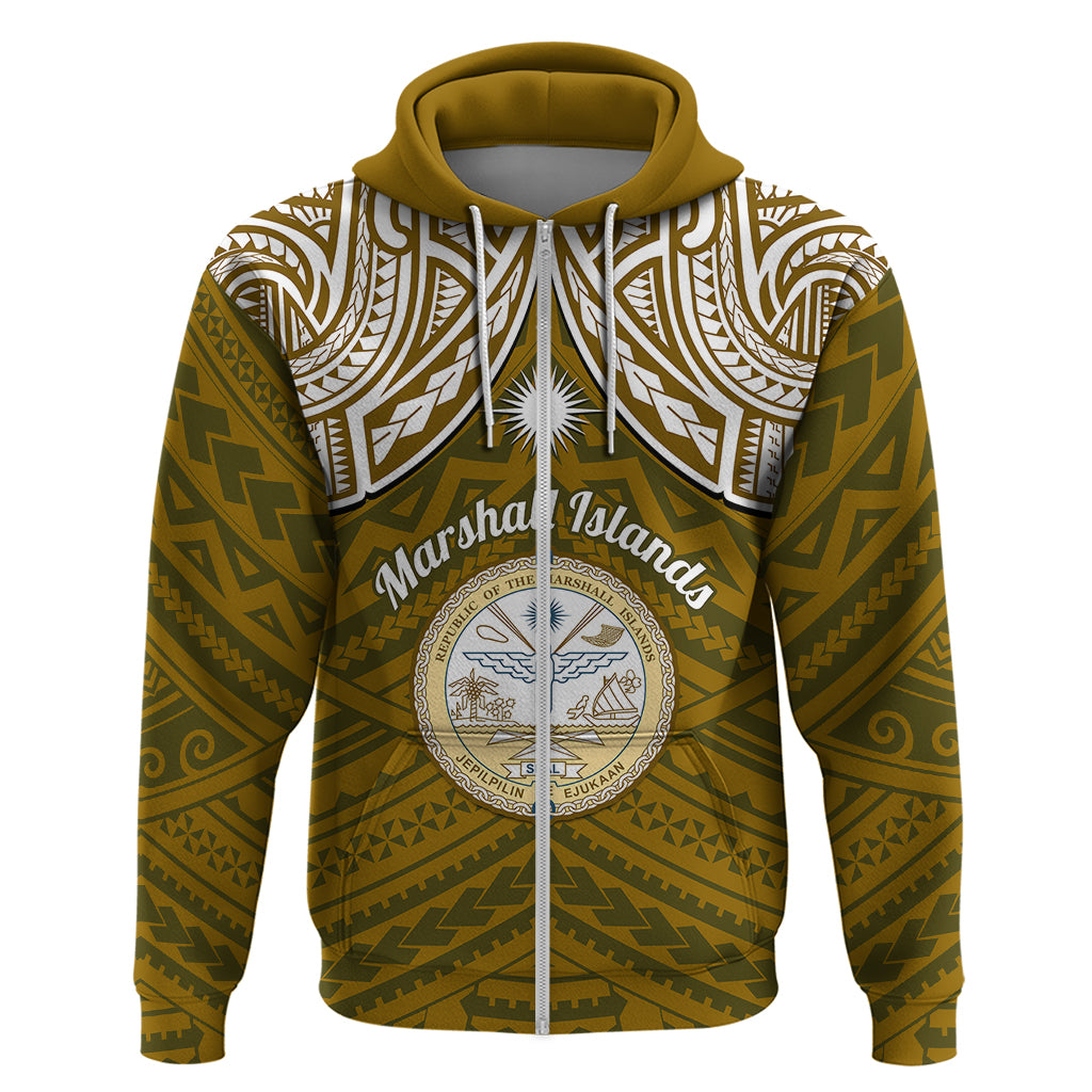 Personalised Marshall Islands Hoodie Gold Polynesian Tribal Mix Coat Of Arms - Wonder Print Shop