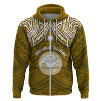 Personalised Marshall Islands Hoodie Gold Polynesian Tribal Mix Coat Of Arms - Wonder Print Shop