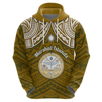 Personalised Marshall Islands Hoodie Gold Polynesian Tribal Mix Coat Of Arms - Wonder Print Shop