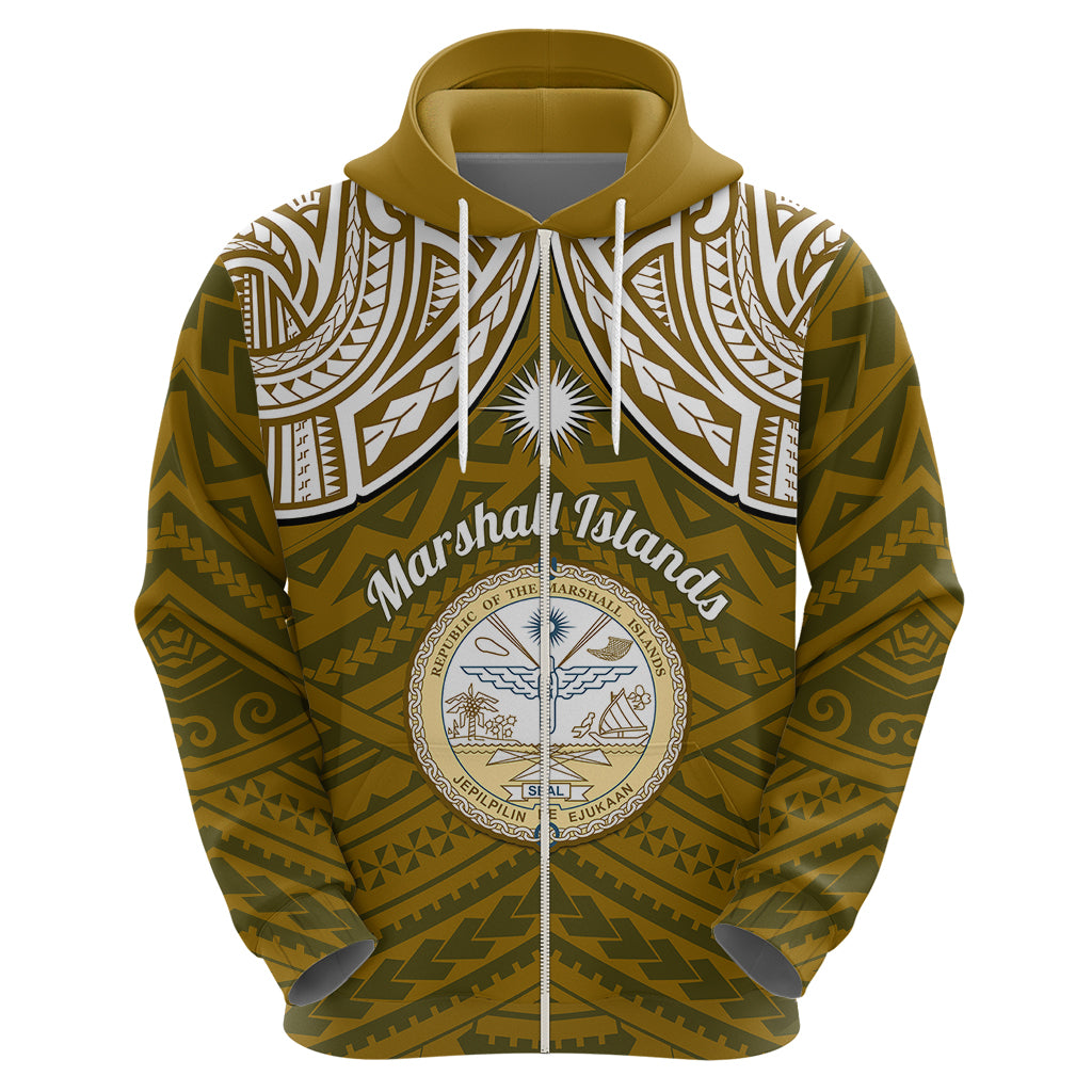 Personalised Marshall Islands Hoodie Gold Polynesian Tribal Mix Coat Of Arms - Wonder Print Shop