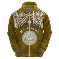 Personalised Marshall Islands Hoodie Gold Polynesian Tribal Mix Coat Of Arms - Wonder Print Shop