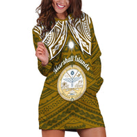 Personalised Marshall Islands Hoodie Dress Gold Polynesian Tribal Mix Coat Of Arms - Wonder Print Shop