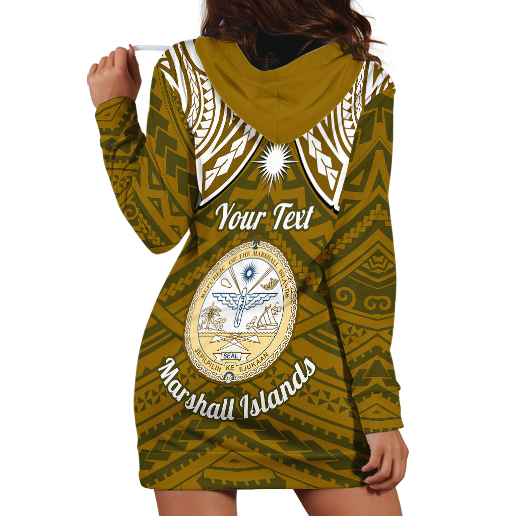 Personalised Marshall Islands Hoodie Dress Gold Polynesian Tribal Mix Coat Of Arms - Wonder Print Shop