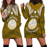 Personalised Marshall Islands Hoodie Dress Gold Polynesian Tribal Mix Coat Of Arms - Wonder Print Shop