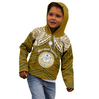 Personalised Marshall Islands Kid Hoodie Gold Polynesian Tribal Mix Coat Of Arms - Wonder Print Shop