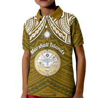Personalised Marshall Islands Kid Polo Shirt Gold Polynesian Tribal Mix Coat Of Arms - Wonder Print Shop